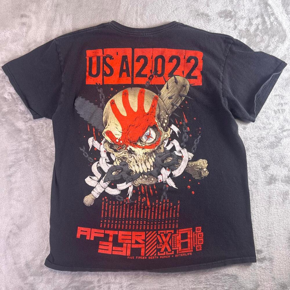 Five Finger Death Punch 2022 Tour T Shirt Black Graphic Band Tee Size Large